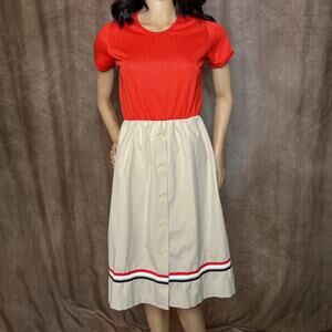 Star Shine Vintage Two Tone Shirt Dress Red Tan But A Line Women's 8 Retro 70s